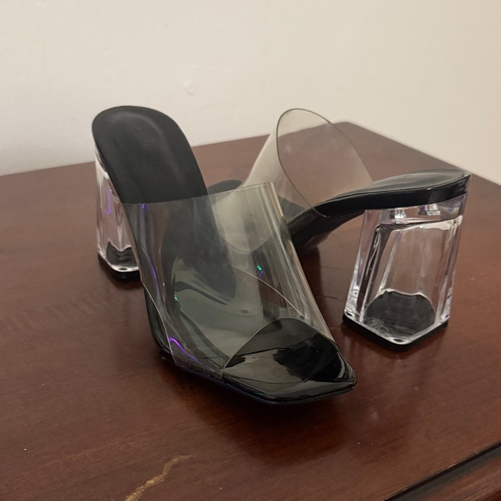 Clear PVC Mule Heels with Black Insole